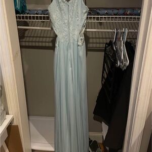 Elegant Light Blue Lace Evening Gown